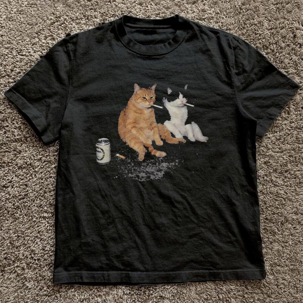 Black Meme Cat Smoking Cigarette And Beer Baddies Get Daddies Tee